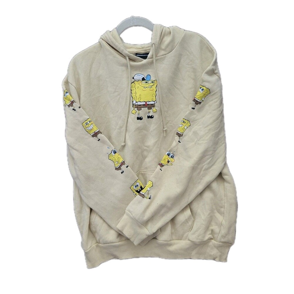 Spongebob Square Pants I'm Ready Hoodie Size Large L GUC Light Yellow